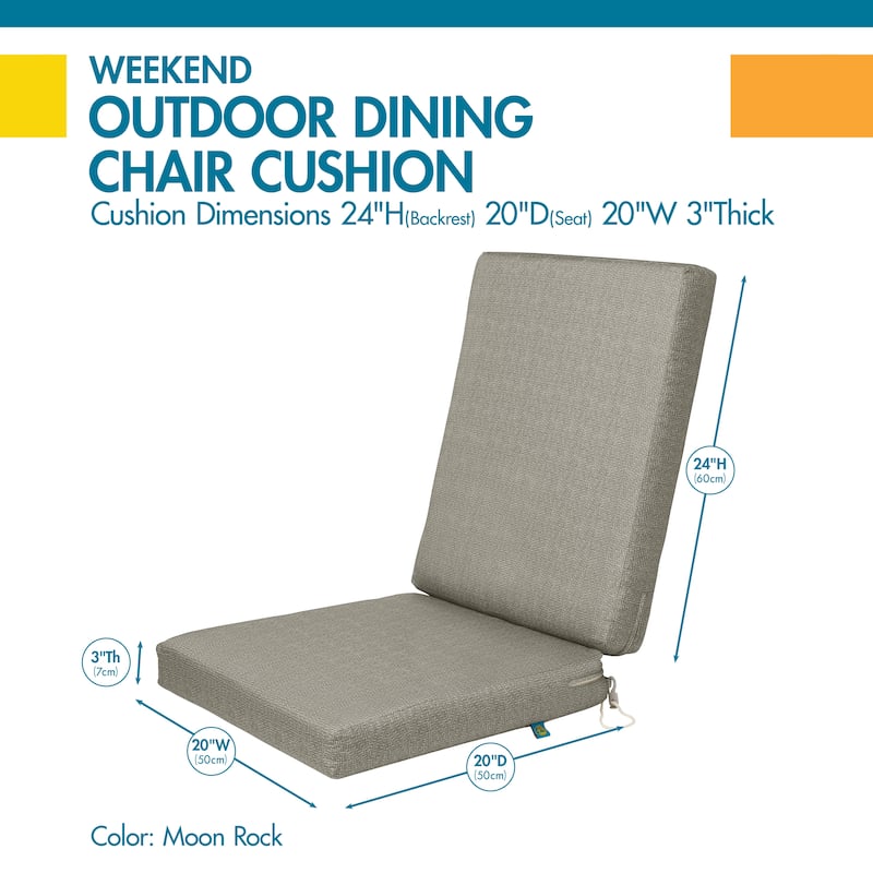Duck Covers Weekend Water-Resistant Outdoor Dining Chair Cushions - 44"W x 20"D x 3"T - Moon Rock