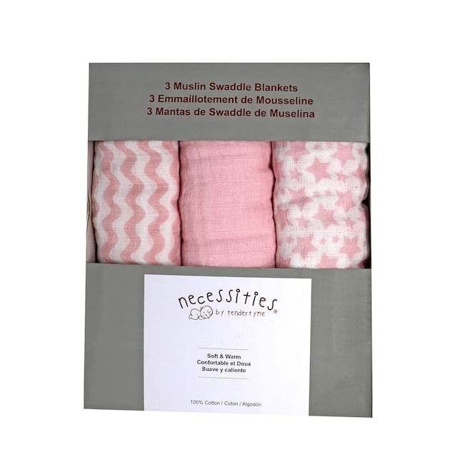 3 Pack Cotton Muslin Baby Swaddle Blankets - N/A