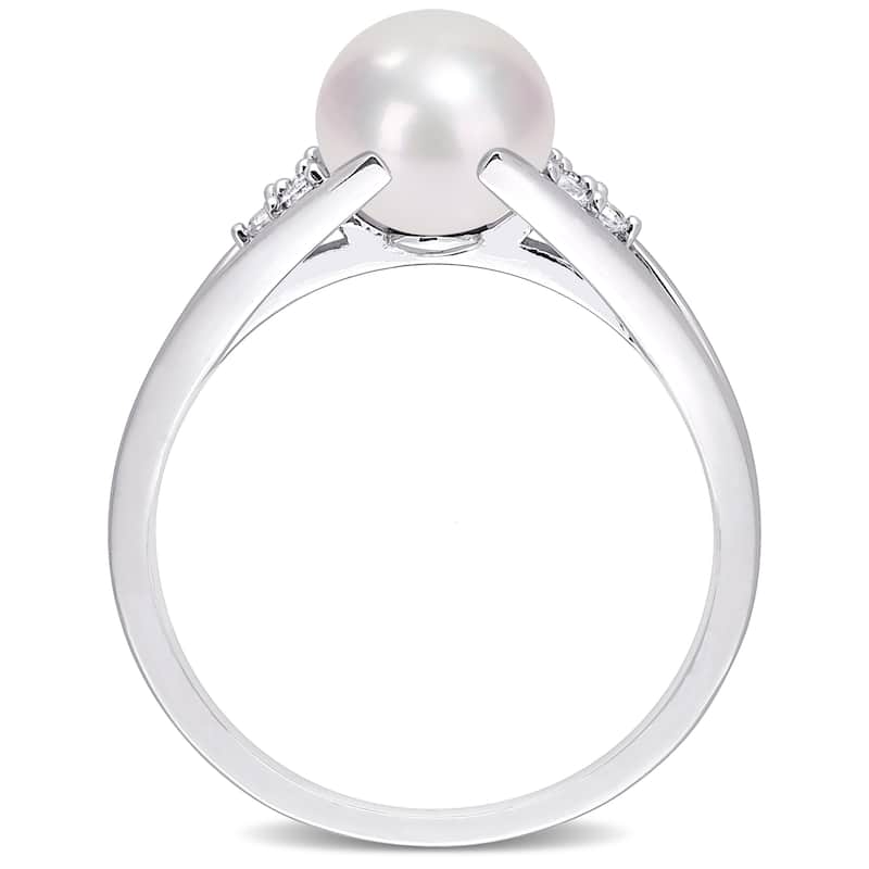 Miadora Sterling Silver Cultured Freshwater Pearl & Diamond Accent Split Shank Ring (7-7.5mm)
