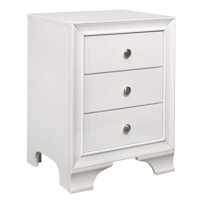 Elegant White Finish Nightstand - Polished Chrome Tone Knobs - Convenient USB Charging