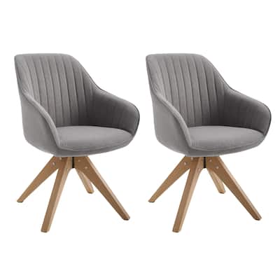 Art Leon Set of 2 Mid-century Swivel Dining Chairs with Wood Legs