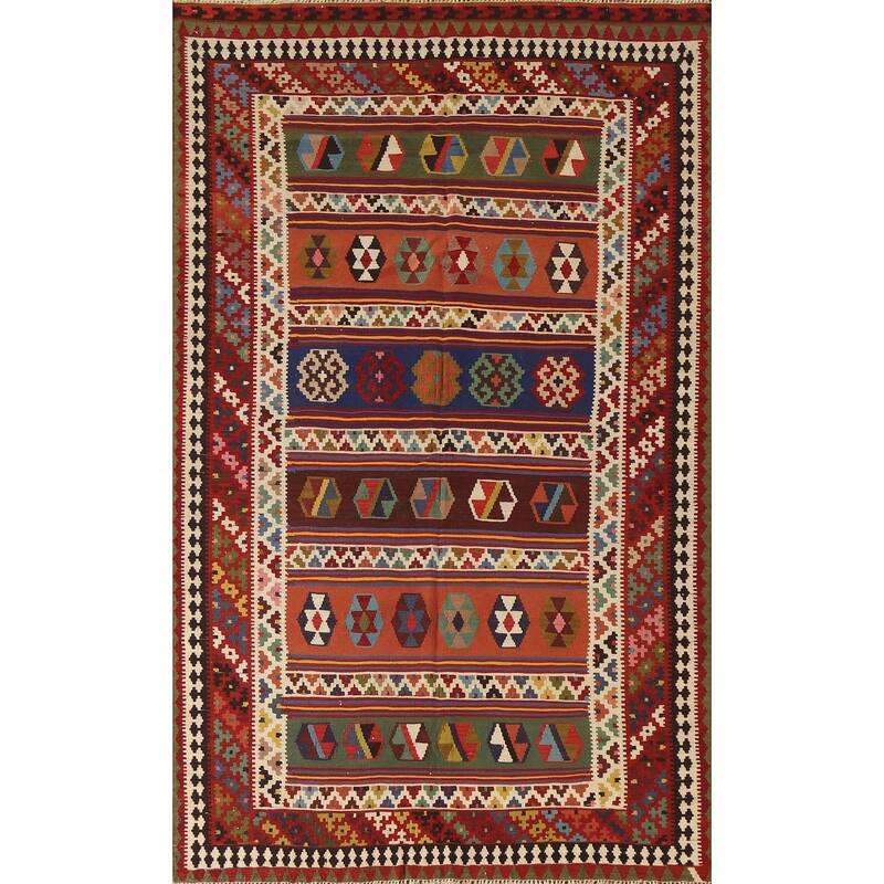 Kilim Qashqai Persian Vintage Rug Bedroom Hand-Woven Wool Carpet - 5'1"x 8'6"