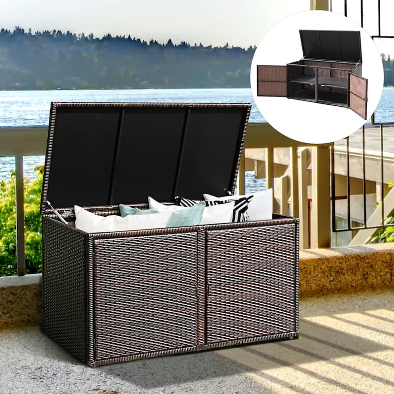 Costway 88 Gallon Garden Patio Rattan Storage Container Box Bin Shelf - See Details