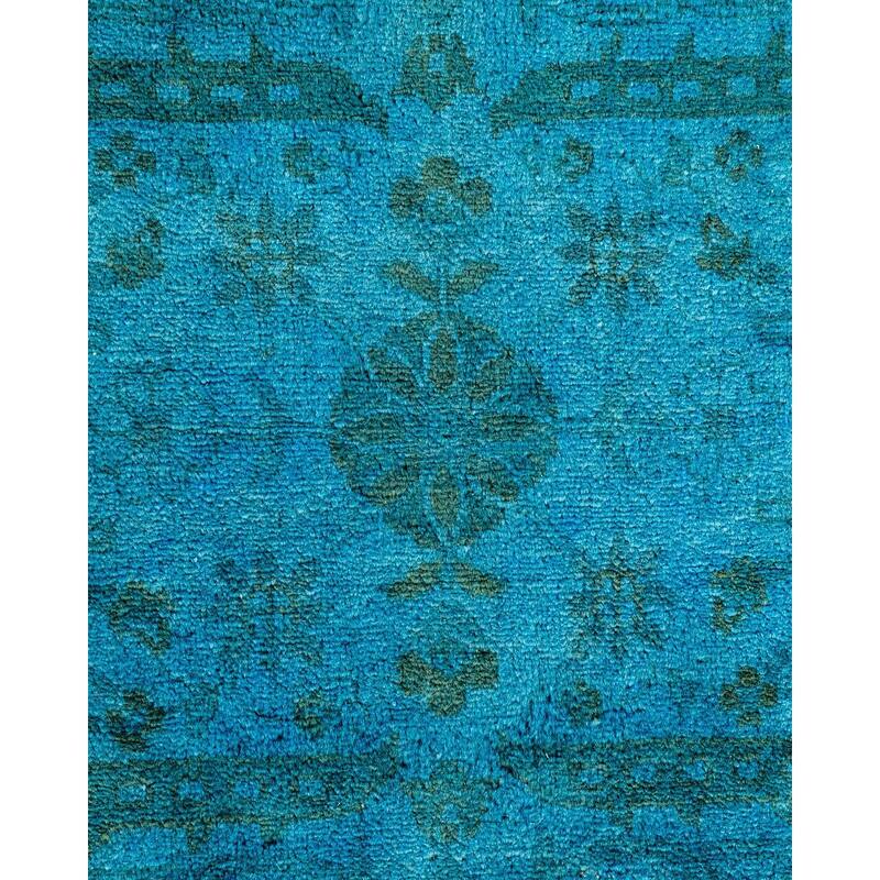 Overton Hand Knotted Wool Vintage Inspired Modern Contemporary Overdyed Blue Area Rug - 4' 1" x 6' 3"