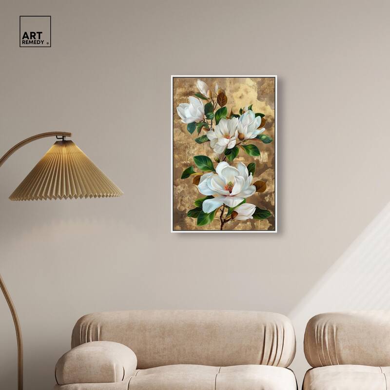 Guilded White flora Canvas by Art Remedy