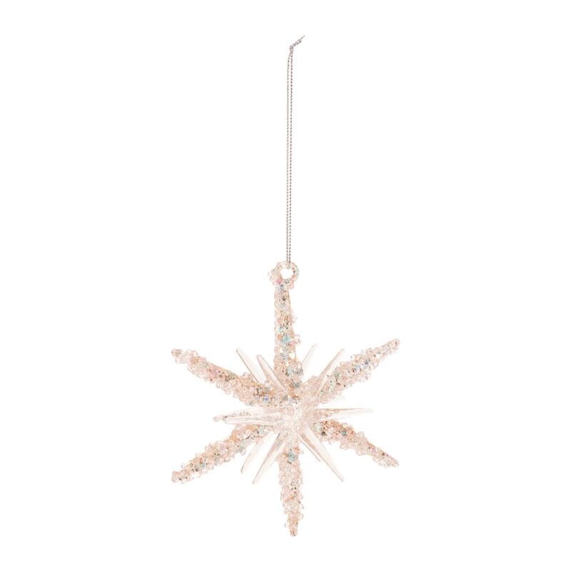 Set of 6 Gold and Grey Dazzling Glass Star Ornaments with Layered Design and Glitter for Holiday Decorations - 4”L x 4”W x 4”H