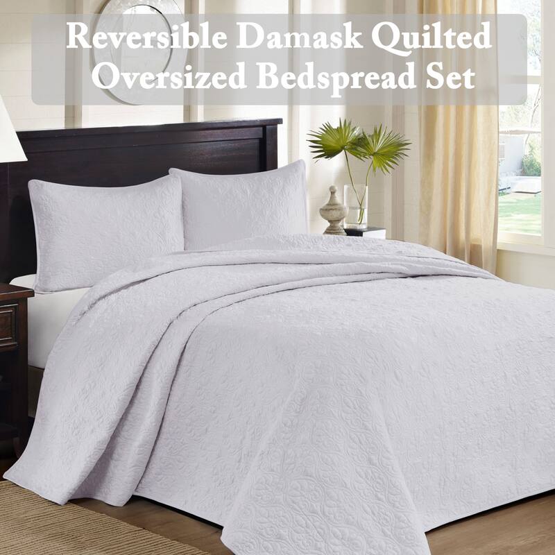 Madison Park Mansfield Reversible Oversized 3-piece Solid Texture Bedspread Quilt Set with Matching Shams