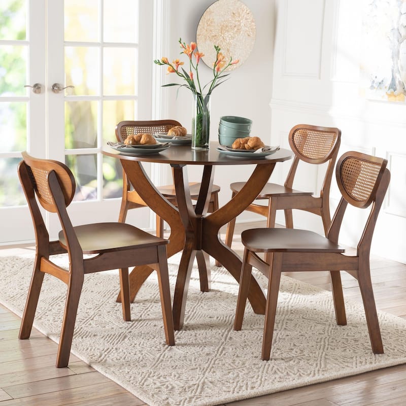 Kenna 5-Piece Dining Set - Mid-Century Modern Round Table and Chair Set for Dining Room, Kitchen, Apartment