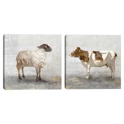 Rustic White Sheep, Rustic Brown Cow by PI Studio Canvas Art Prints