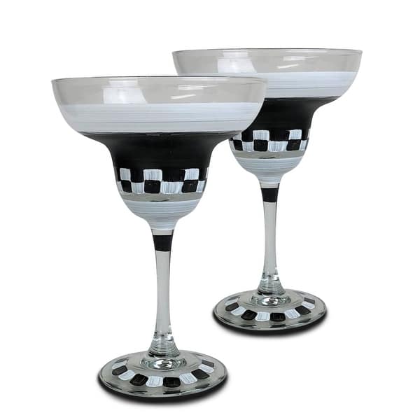 Set of 2 Black and White Checkered Chalk Margarita Glasses 6.75 - Bed Bath  & Beyond - 32226024
