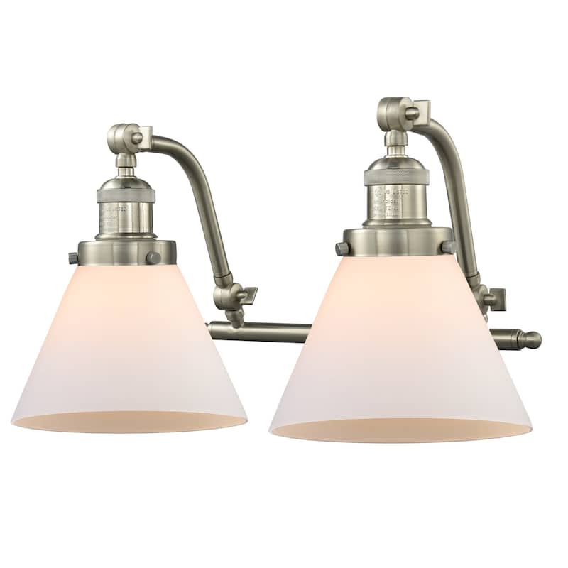 Innovations Lighting Large Cone 2 Light 18" Wide Bathroom Vanity Light - Satin Brushed Nickel / Matte White Cased