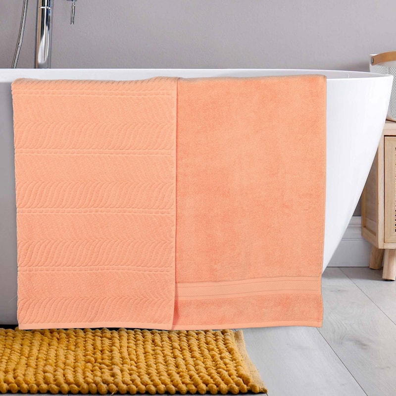Superior Chevron Zero Twist Solid and Jacquard Cotton Bath Sheet Set of 2