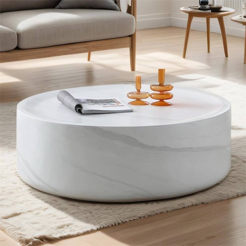 35.43'' Faux MARS Pattern Coffee Tables Faux Travertine Textured