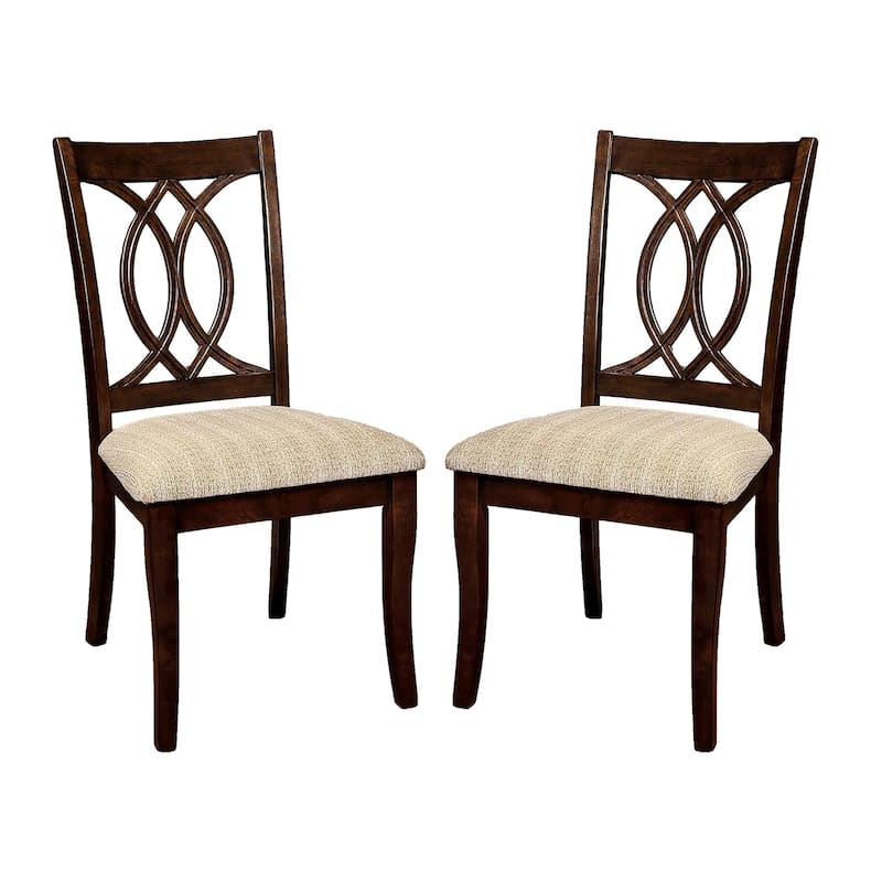 Fabric and Wooden Side Chairs in Brown Cherry and Beige