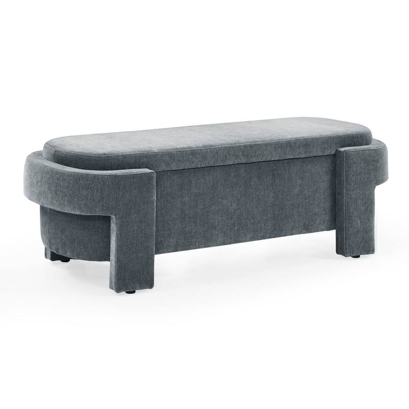 Linen Upholstered Storage Bench Large Hidden Compartment