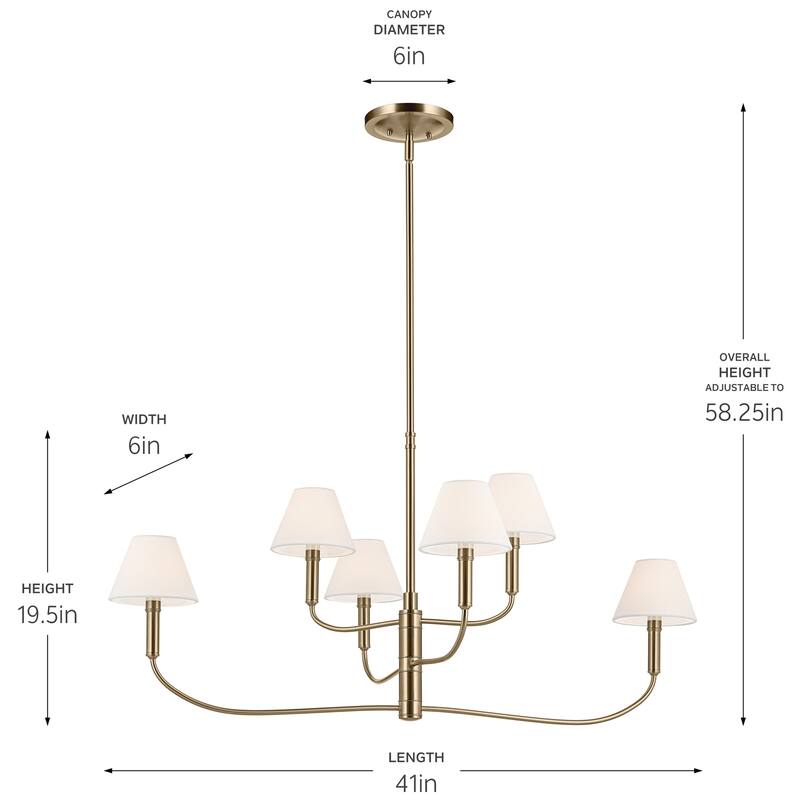Eadie 41 Inch 6 Light Chandelier in Champagne Bronze