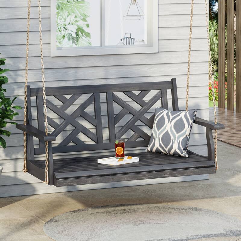 Alejandro Acacia Wood Porch Swing - 49" Dark Grey Outdoor Swing with 800lb Capacity
