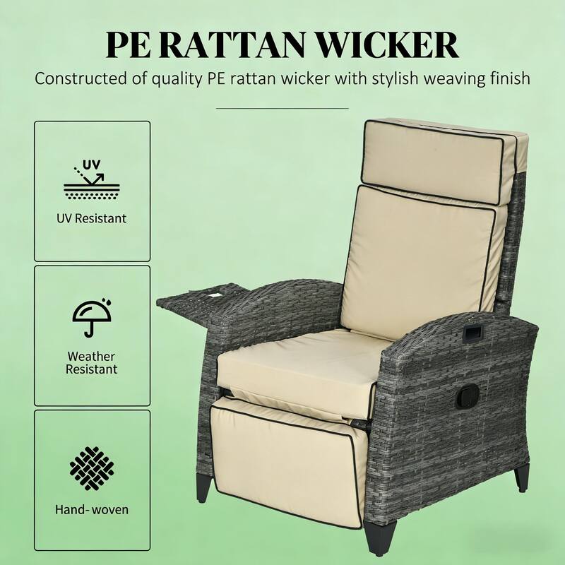 GDFStudio Outdoor Khaki Reclining Lounge Chair