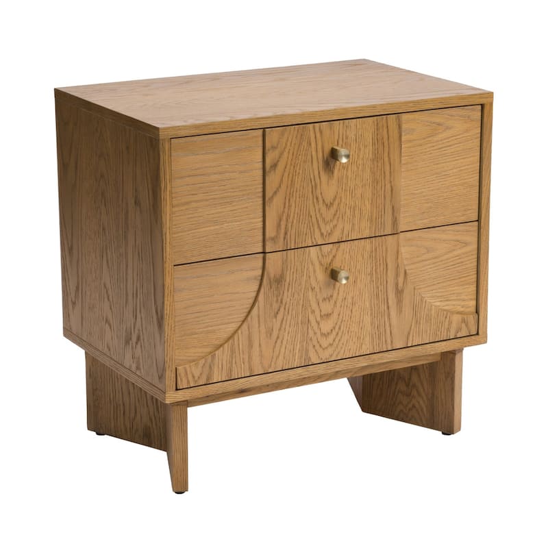 Studio London Zahra Japandi Nightstand Oak Bedside Table with Brass Handles