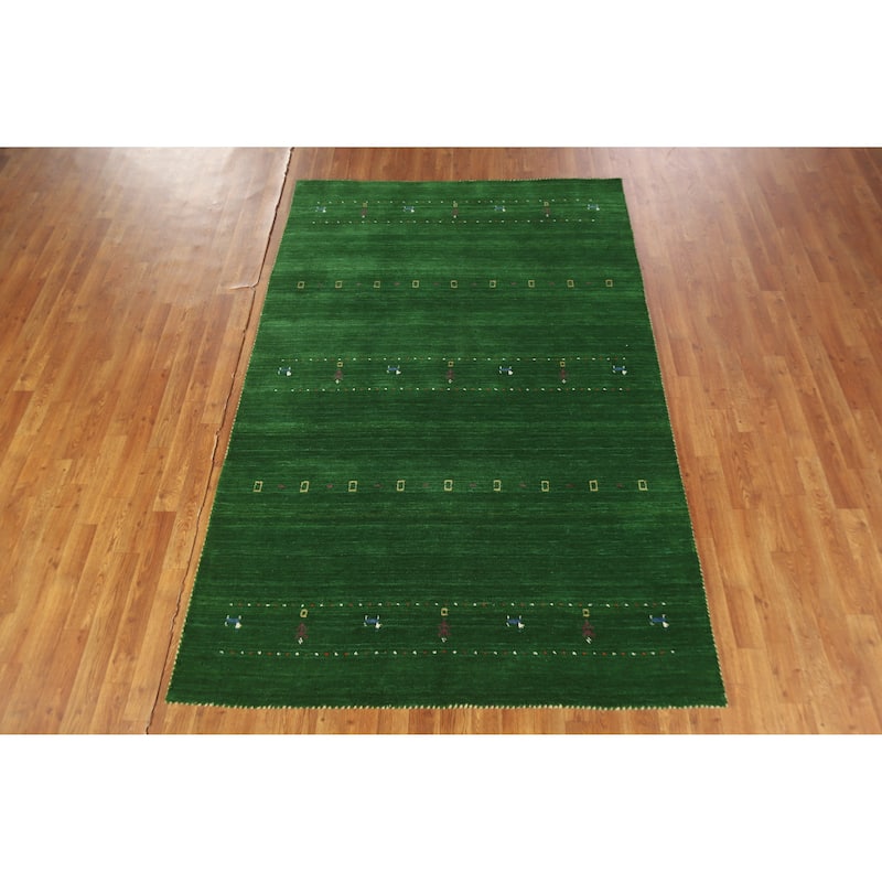 Hand Knotted Oriental 100% Wool Carpet Tribal Tribal Green Gabbeh Area Rug - 7' 8'' X 5' 0''