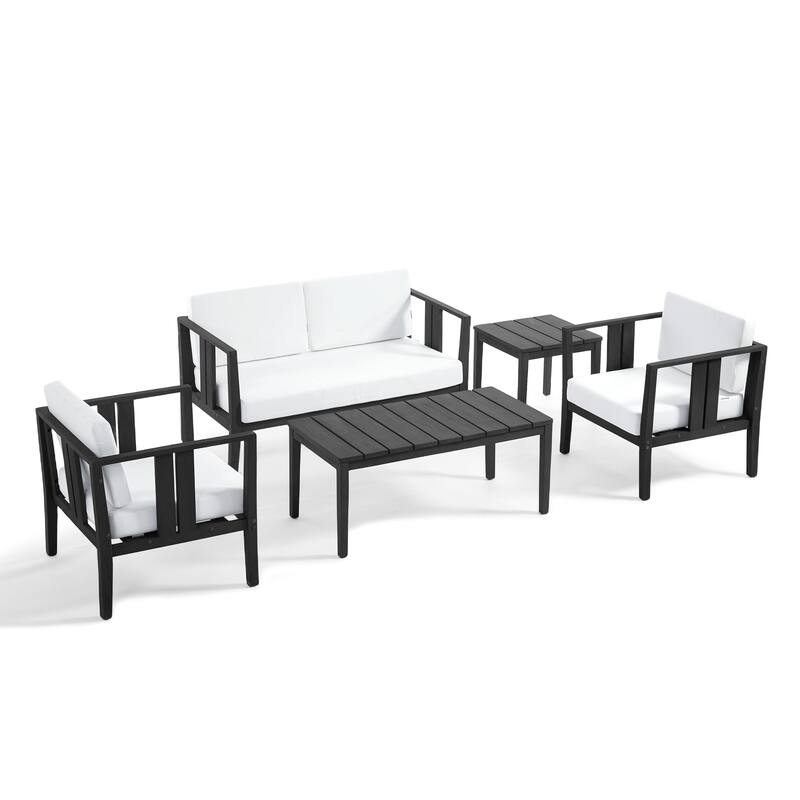 5-Piece Patio Furniture Solid Teak Outdoor Conversation Set