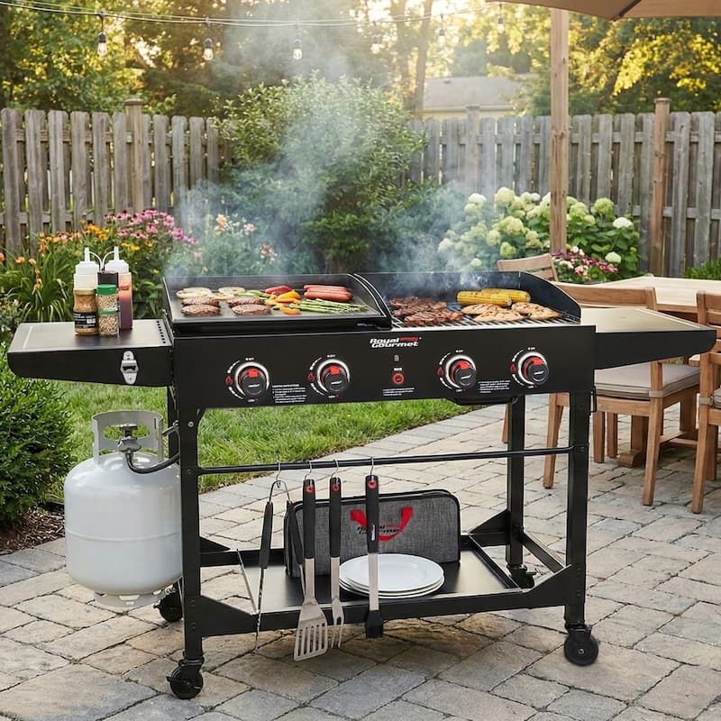 Royal Gourmet 4-Burner Gas Grill and Griddle Combo with Folding Legs