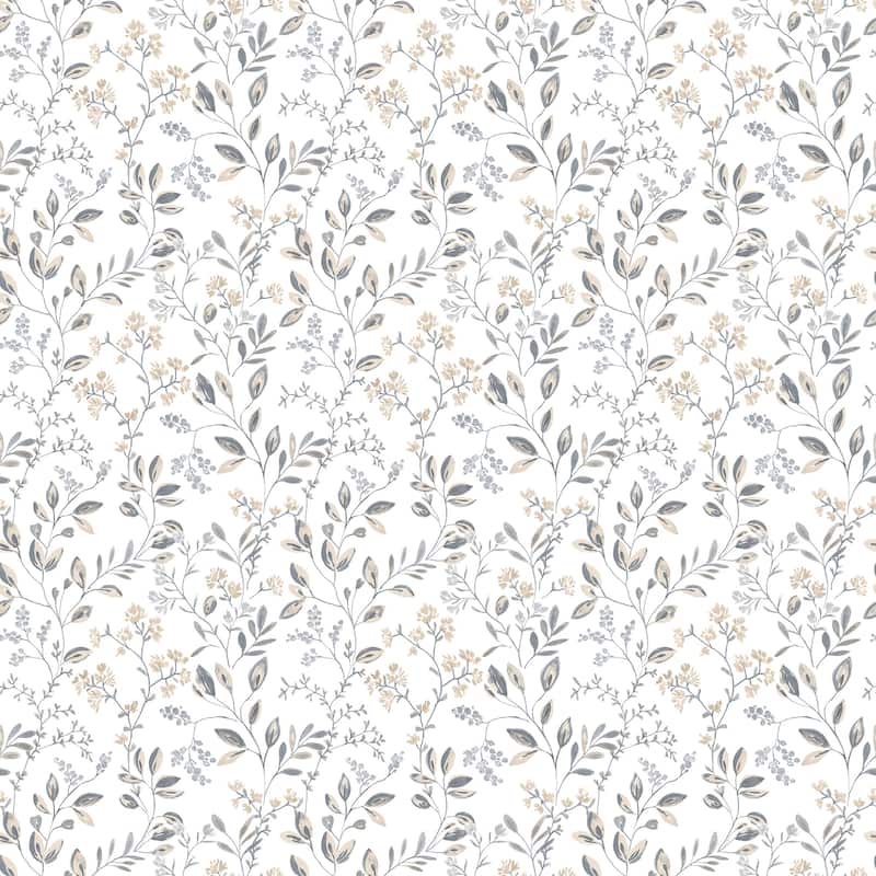 Galerie Wallcoverings Just Kitchens Spring Leaf Trail Vinyl on Non-woven Matte Wallpaper Roll - 33 feet x 21 inches - Grey