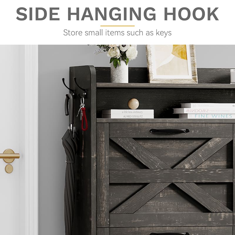 Moasis 4 Flip Drawers Farmhouse Shoe Storage Cabinet 24 PairsFreestanding Shoe Organizer - 47.2"L x 9.4"W x 43.3"H