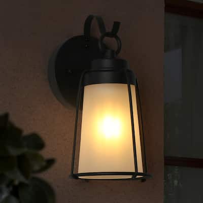 1-light Farmhouse Black Outdoor Glass Wall Light Cylider LED Dimmable Exterior Sconce