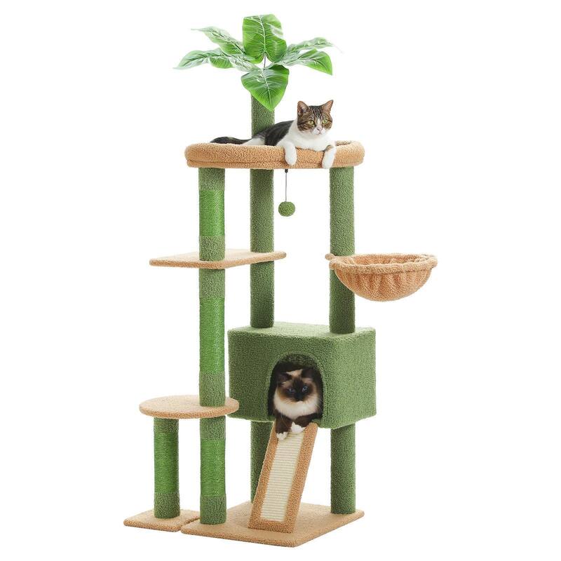 53" Cactus Design Cat Tree with Large Apartment - Green