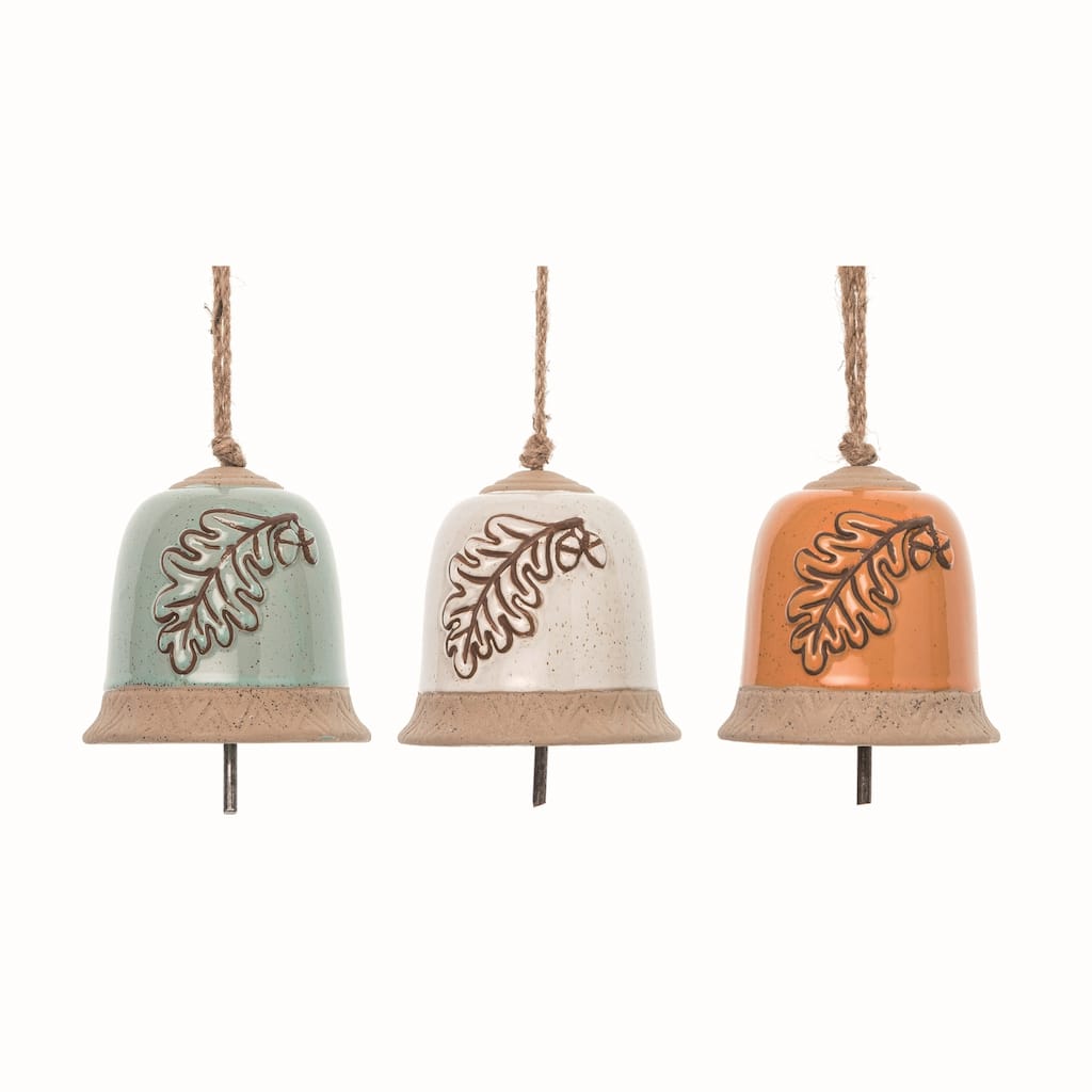 Transpac Ceramic 4.5 in. Multicolor Autumn Seasonal Leaf Bell Set of 3