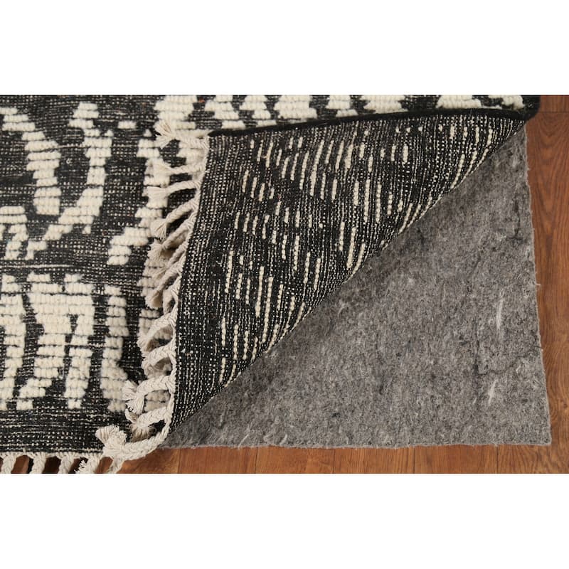 Black & White Moroccan Abstract Area Rug Hand-Knotted Wool Carpet - 4'0"x 6'2"