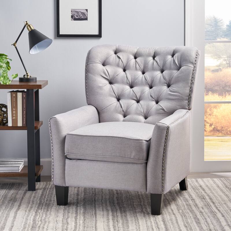 Modern Fabric Upholstered Push Back Recliner with Footrest, Rivet Decoration, Soft Thick Cushions.