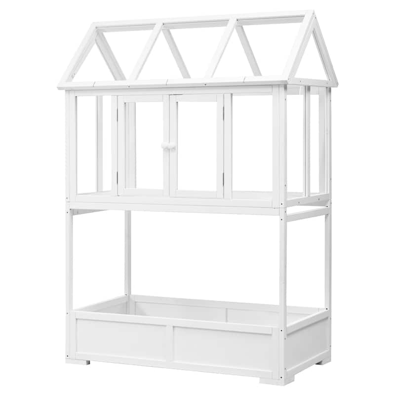 Roomfitters Portable Wooden Cold Frame Greenhouse with Wheels, Openable Roof and Storage Box for Garden Plants