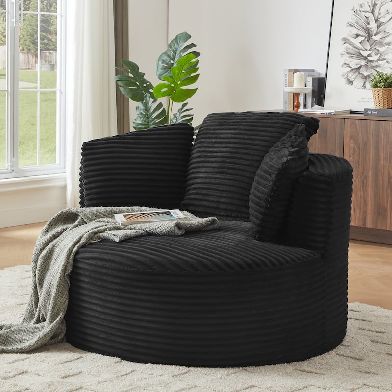 Compressible Corduroy Round Chair With Cushioned Backrest-Modern Comfort Seating(No Swivel)