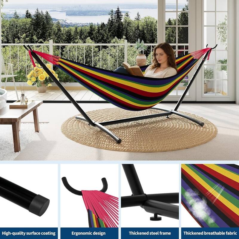 Portable Double Hammocks with Carrying Bag for Outside, 450 lbs Capacity