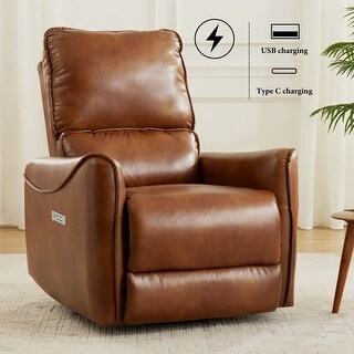 Soft PU Leather Swivel and Rocker Power Recliner Chair with USB Port ...