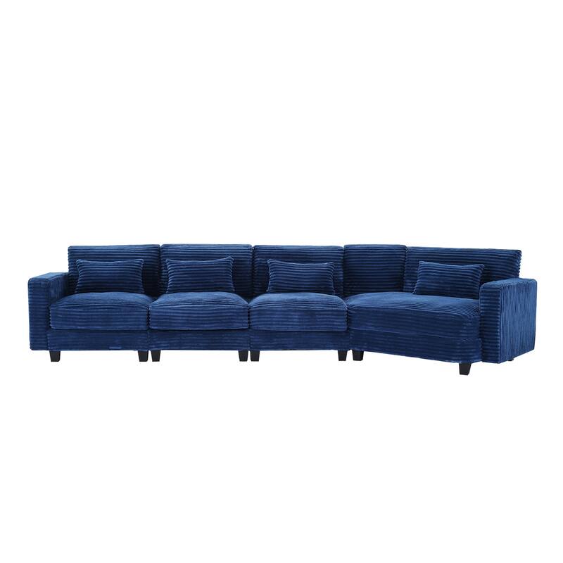 Multi-seat(3/4/5 seats) Corduroy Sectional Sofa, Modular Couch for Living Room & Business - Navy - Symmetrical