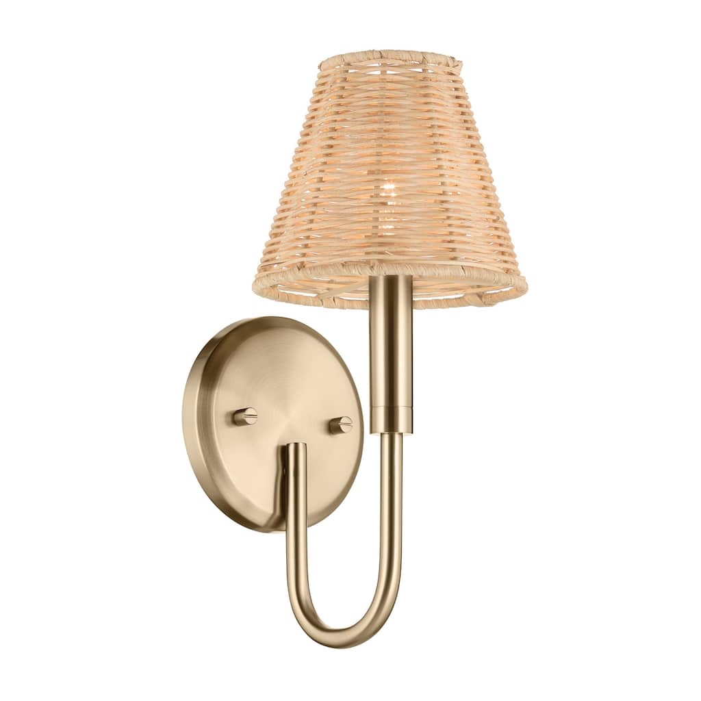 Kichler Lighting Bekah 13 Inch 1 Light Wall Sconce with Handwoven Rattan Shade in Champagne Bronze