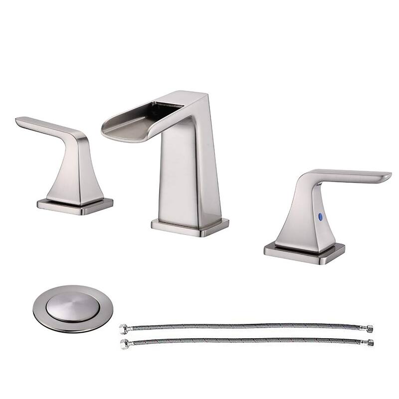 BATHLET 2 Handle Waterfall Bathroom Sink Faucet with Pop Up - Brushed Nickel