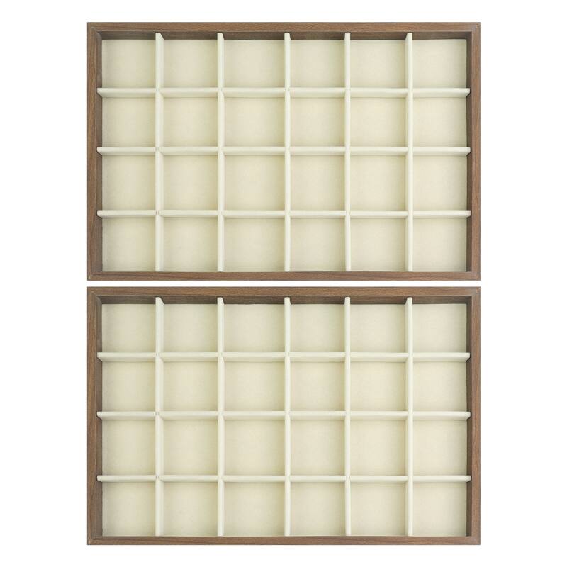 Set of 2 Stackable Velvet Jewelry Organizer Trays with Removable Dividers for Drawers, Jewelry Organizer Drawer Display Case - 24 Grid Tray