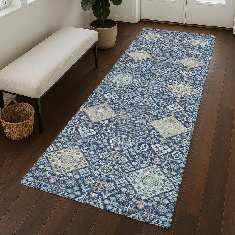 Machine Washable Indoor/ Outdoor Boho Panel Chantille Rug