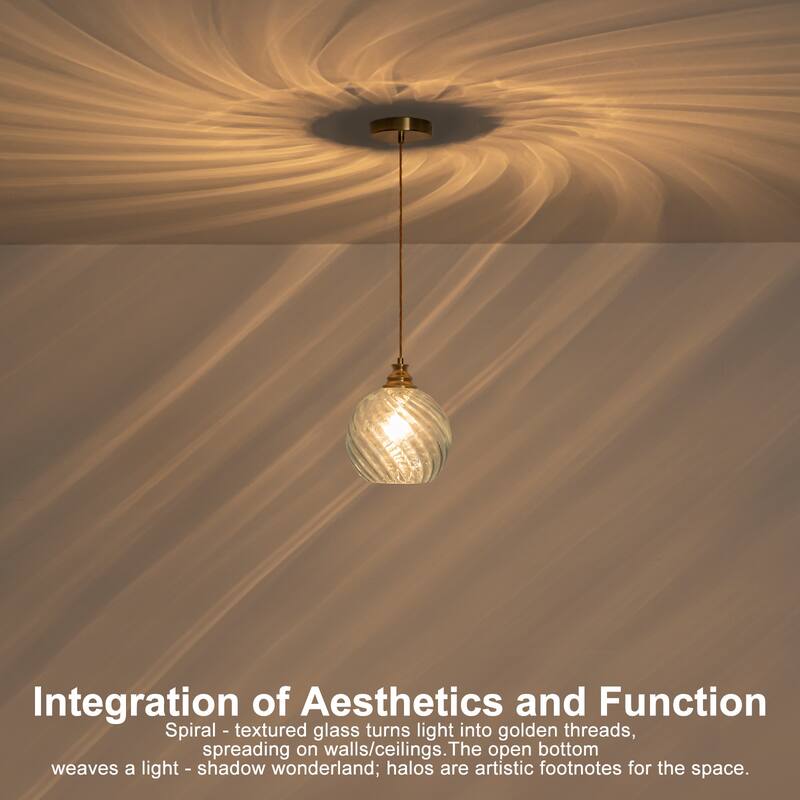 8" Blue Twisted Clear Glass Pendant Light Modern Kitchen Dining Room - Dia.8-in