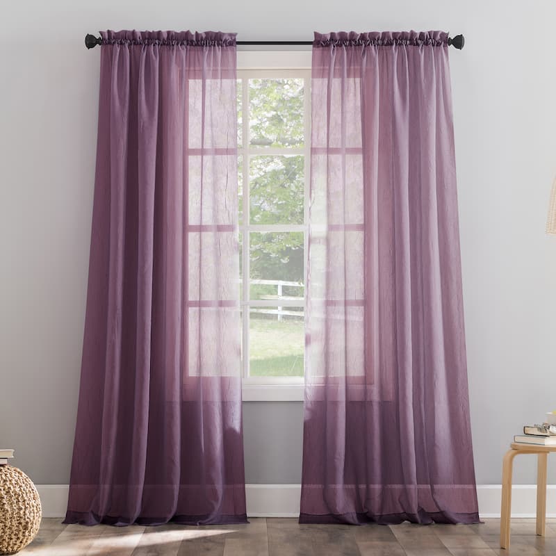 No. 918 Erica Crushed Voile Sheer Rod Pocket 1-Piece Curtain Panel, Single Panel - 51 x 63 - Purple