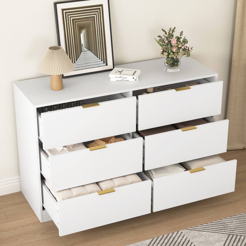 Modern 6 Drawer Dresser, Large Capacity Storage Cabinet, Clothing Organizer with Metal Handles for Bedroom, Living Room