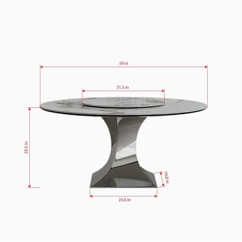 59" Round Sintered Stone Table Set – Black Titanium Base & 6 Gray Chairs, Scratch/Heat-Resistant‌.