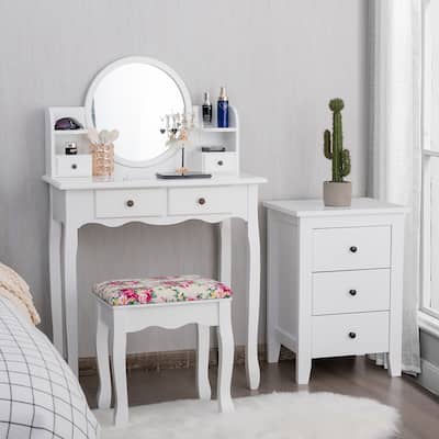 Costway Makeup Vanity Table Drawers Oval Dressing Table Kids Gift