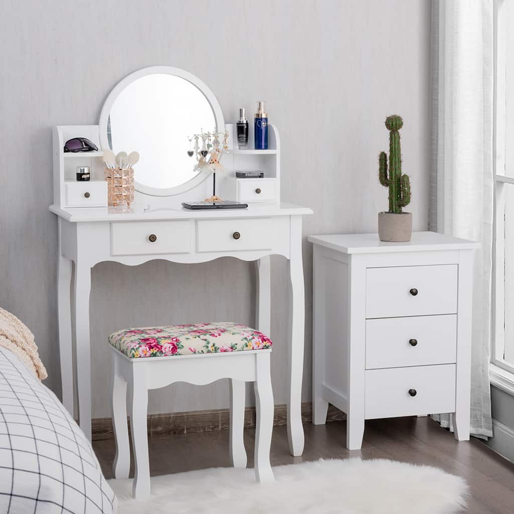 Costway Makeup Vanity Table Drawers Oval Dressing Table Kids Gift