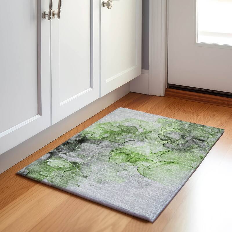 Premium Washable Super Soft Contemporary Watercolor Mayfield Rug - Green - 1' 8" x 2' 6" - Rectangle