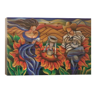 Coffee On Flowers Print On Wood by Dixie Miguez - Multi-Color